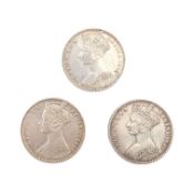THREE 1849 QUEEN VICTORIA SILVER FLORINS