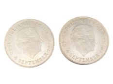 TWO 1973 DUTCH SILVER TEN GULDEN COINS