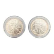 TWO 1990S UNITED STATES FINE SILVER ONE DOLLARS