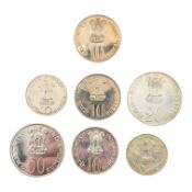 COLLECTION OF 1970S INDIAN SILVER COMMEMORATIVE COINS