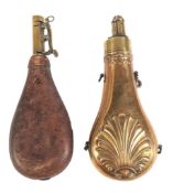 TWO LATE 19TH CENTURY MUSKET RIFLE POWDER FLASKS