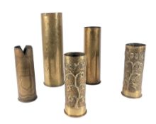 COLLECTION OF FIRST & SECOND WORLD WAR TRENCH ART SHELL CASES