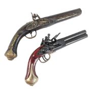 REPLICA JAMES BARBER DOUBLE BARREL PISTOL & FLINTLOCK DISPLAY
