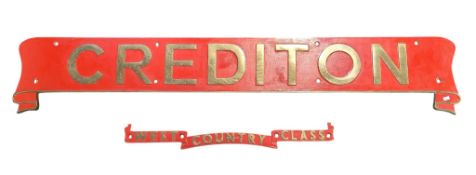 RAILWAYANA - CREDITON LOCOMOTIVE NAME PLATE & WEST COUNTRY SCROLL