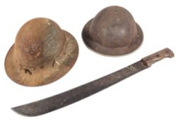 WWII SECOND WORLD WAR HELMETS & MACHETE