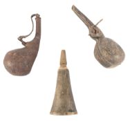 THREE 19TH CENTURY ANTIQUE POWDER FLASKS