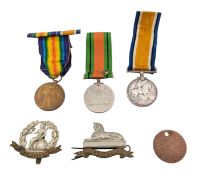 WWI FIRST WORLD WAR MEDAL GROUP & CAP BADGES