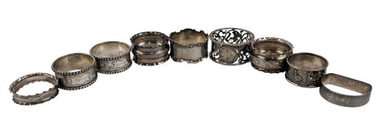9 PIECES 19TH & 20TH CENTURY HALLMARKED SILVER NAPKIN RINGS