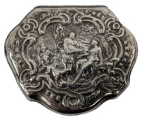 HALLARKED SILVER REPOUSSE HINGED LIIDDED SNUFF BOX
