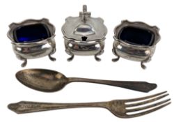 EDWARD VII HALLMARKED SILVER CRUET SET & SILVER CHRISTENING KNIFE & FORK SET