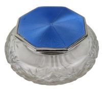 GEORGE V ART DECO HALLMARKED SILVER & ENAMEL DRESSING TABLE POT