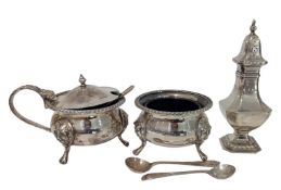 ELIZABETH II HALLMARKED SILVER 2-PIECE CRUET SET & A SILVER PEPPERETTE