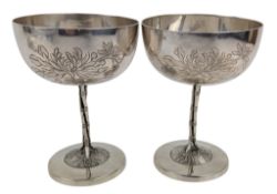 PAIR OF EARLY 20TH CENTURY CHINESE SILVER GOBLETS BY WOSHING SHANGHAI