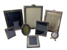 COLLECTION OF 8 HALLMARKED SILVER PHOTO FRAMES & A SILVER GUILLOCHE BRUSH