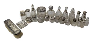 COLLECTION OF 19H & 20TH HALLMARKED SILVER & GLASS SCENT BOTTLES & JARS
