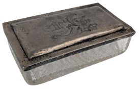 20TH CENTURY CONTINENTAL SILVER LIDDED GLASS JEWELLERY VANITY BOX