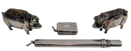 VICTORIAN HALLMARKED SILVER VINAIGRETTE & EDWARD VII SILVER PENCIL CASE