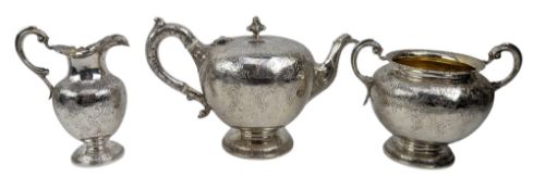 19TH CENTURY WILLIAM IV HALLMARKED SILVER THREE-PIECE TEA SERVICE T/W SUGAR TONGS