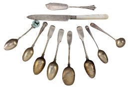 FOUR GEORGE III HALLMARKED SILVER FLATWARE & OTHER 19TH CENTURY FLATWARE