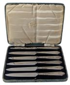 CASED GEORGE V ART DECO HALLMARKED SILVER HANDLED 6 PIECE KNIFE SET