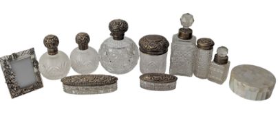 COLLECTION OF 19TH & 20TH CENTURY HALLMARKED SILVER & GLASS DRESSING TABLE ITEMS
