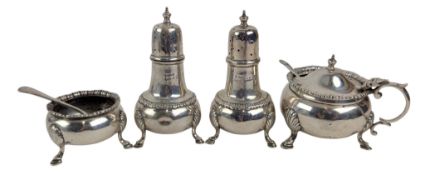 20TH CENTURY GEORGE V HALLMARKED SILVER 4 PIECE CRUET SET BY MAPPIN & WEBB