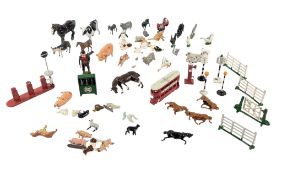 COLLECTION OF VINTAGE BRITAIN'S FARM ANIMALS & LESNEY PETROL INTEREST MODELS
