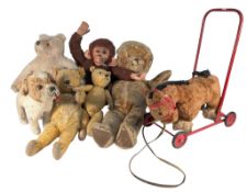 BEARS - A COLLECTION OF VINTAGE BEARS AND PUSH ALONG HORSE