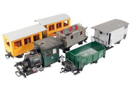 MODEL RAILWAY - G GAUGE LOCOMOTIVE ENGINE WITH WAGONS AND CARRIAGES
