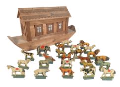 ANTIQUE SCRATCH BUILT NOAHS ARK WITH ANIMAL FIGURES
