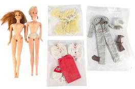 BARBIE - x2 VINTAGE 1960s TWIST N TURN DOLLS & OUTFITS