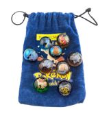 POKEMON - VINTAGE POKEMON GLASS MARBLES & POUCH