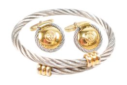 PHILIPPE CHARRIOL GOLD & STEEL CUFFLINKS & VERMEIL BANGLE