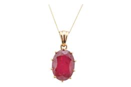 9CT GOLD & COMPOSITE RUBY PENDANT NECKLACE