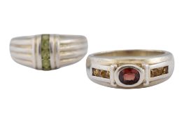 TWO HALLMARKED SILVER GEM SET DRESS RINGS