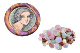 ART DECO LUCITE GERMAN PORTRAIT BROOCH & ANOTHER