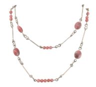 SILVER & RHODOCROSIRTE BEAD NECKLACE