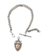 EARLY 20TH CENTURY HALMARKED SILVER ALBERT WATCH CHAIN & FOB