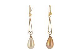 PAIR OF 9CT GOLD & SIMULATED PEARL PENDANT EARRINGS