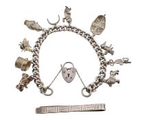 HALLMARKED SILVER CHARM BRACELET & TIE CLIP