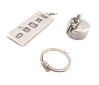 SILVER 925 TOOTH FAIRY POT, HALLMARKED INGOT & PANDORA RING