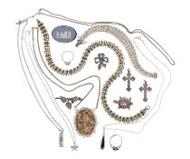 COLLECTION OF SILVER, WHITE METAL & GEM SET JEWELLERY