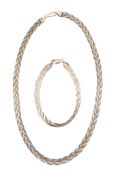 SILVER ITALIAN HERRINGBONE BRAIDED NECKLACE & MATCHING BRACELET