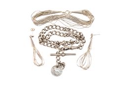 HALLMARKED WATCH CHAIN, BRACELET & EARRINGS