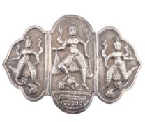 BURMESE WHITE METAL THREE PANEL BELT BUCKLE