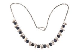 VINTAGE SILVER SAPPHIRE CABOCHON CZ NECKLACE