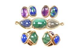 COLLECTION OF KAI YIN LO SILVER GILT GEMSET EARRINGS & BROOCH