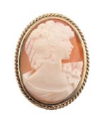 HALLMARKED 9CT GOLD CARVED SHELL CAMEO BROOCH PIN