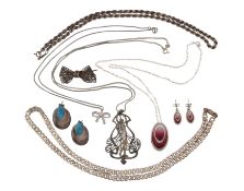 COLLECTION OF SILVER WHITE METAL JEWELLERY