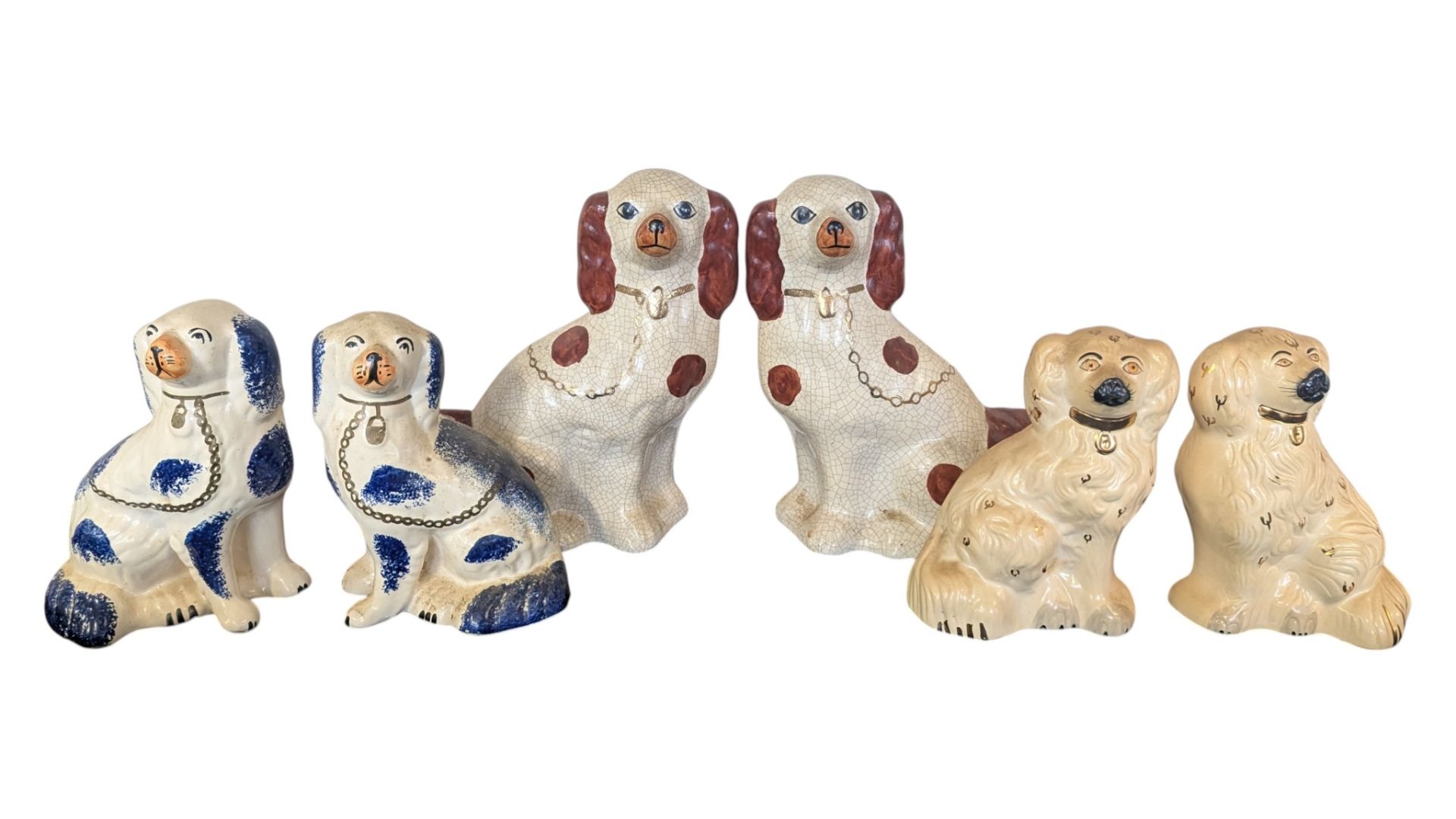 COLLECTION OF SIX 20TH CENTURY VINTAGE CERAMIC STAFFORDSHIRE DOGS
